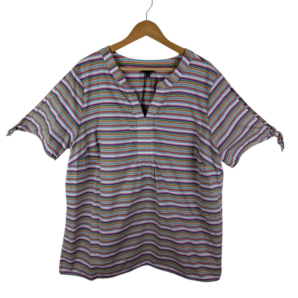 Talbots Rainbow Striped Top Size 3X Multicolor Preppy Colorful Comfy Bright Boho